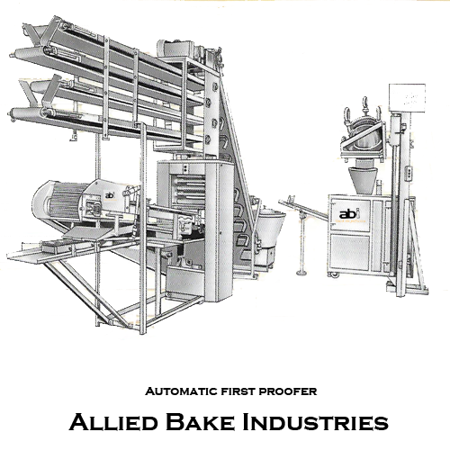 Automatic First Proofer conveyor system feeding dough from rounder to moulder